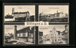 AK Dillingen A. D., Stadtpfarrkirche, Obere Apotheke, Taubstummensnastalt  - Dillingen