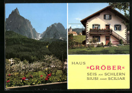 Cartolina Seis A. Schlern, Hotel Haus Gröber, Bergpanorama  - Other & Unclassified