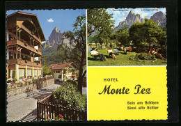Cartolina Seis Am Schlern, Hotel Monte Pez, Blick Auf Santnerspitze, Euringerspitze  - Autres & Non Classés