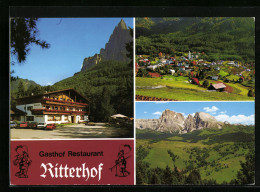 Cartolina Seis Am Schlern, Gasthof Ritterhof, Ort Vor Bergpanorama  - Autres & Non Classés