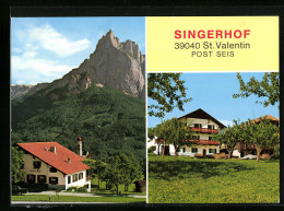 Cartolina St. Valentin /Seis, Pension Singerhof, Partie Mit Der Kirche  - Autres & Non Classés