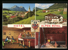 Cartolina Kastelruth, Hotel Alpen Royal, Innenschau, Ort Und Umgebung, Wappen  - Autres & Non Classés