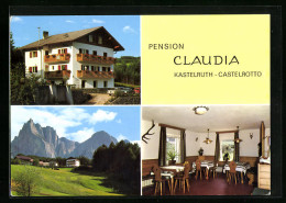 Cartolina Kastelruth, Pension Claudia, Innenschau, Umgebung  - Autres & Non Classés