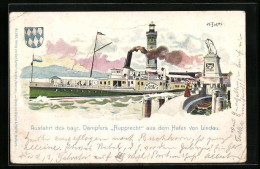 Lithographie Lindau, Hafenausfahrt Des Bodensee-Dampfers Rupprecht  - Other & Unclassified