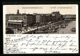 Vorläufer-Lithographie Hamburg, 1895, Reesendammbrücke Und Alter Jungfernstieg  - Mitte