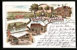 Lithographie Eldagsen, Ratskeller Und Post, Holzmühle, Lauensteins Hotel  - Other & Unclassified