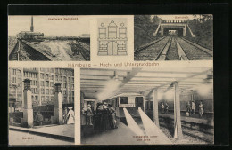 AK Hamburg, Hoch- Und Untergrundbahn, Kraftwerk Barmbeck, Barkhof, Haltestelle Unter Der Erde  - Subway
