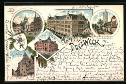 Lithographie Poessneck, Weisser Turm Mit Stadtmauer Vor Dem Schulneubau, Post, Rathaus Seitenansicht  - Autres & Non Classés