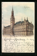 Lithographie Hamburg, Rathaus, Halt Gegen Das Licht: Beleuchtete Fenster  - Mitte