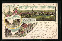 Lithographie Thannhausen, Christof Von Schmid Denkmal, Rathaus, Bahnhofstrasse, Totalansicht  - Autres & Non Classés