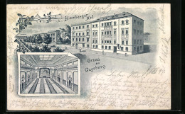 Lithographie Augsburg, Hotel Bamberger Hof, Innenansicht  - Hof