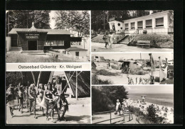AK Ostseebad Ückeritz, Cafè Fischerhütte, Neptunfest, Strandklause, Campingplatz A 53, Strandleben  - Other & Unclassified