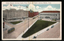 AK Boston, Copley Square, Showing Copley Plaza Hotel And Public Library, Strassenbahn  - Tramways