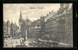 AK München, Strassenbahnen Am Marienplatz  - Strassenbahnen