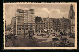 AK Breslau, Der Ring Mit Strassenbahn  - Tramways