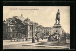 AK Düsseldorf, Stadttheater Mit Bismarck-Denkmal  - Theater