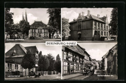 AK Derenburg /Harz, Rathaus Mit Kirche, Lehrkombinat, Schule, Halberstädter Strasse  - Autres & Non Classés