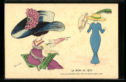 Künstler-AK Xavier Sager: La Mode En 1910, Avec Sa Nouvelle Robe, Elle Ne Pourra Plus Ruer, Frau Mit Grossem Hut  - Sager, Xavier