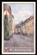 Künstler-AK Rudolf Schmidt: Deutscher Schulverein Nr. 468: Wien, Kahlenbergerstrasse Mit Anwohnern  - Guerre 1914-18
