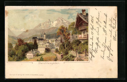 Lithographie Berchtesgaden, Teilansicht Mit Gebirgswand  - Berchtesgaden