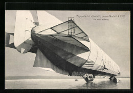 AK Zeppelins Luftschiff, Neues Modell 4 1908 Vor Dem Aufstieg  - Dirigeables