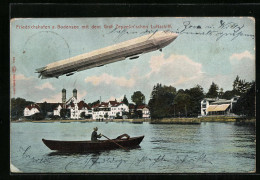 AK Friedrichshafen A. Bodensee, Ortspartie Mit Dem Graf Zeppelin`schen Luftschiff Und Boot  - Zeppeline
