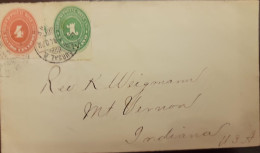 O) 1894 MEXICO,  NUMERAL 4c Red VALUE, NUMERAL 1c Green VALE, POSTAL STATIONERY CIRCULATED TO INDIANA - Mexique