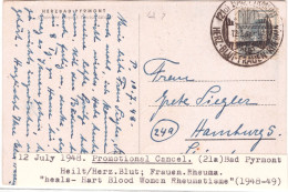 Germany MEDICINE BATH 1948 Promotional Postmark Bad Pyramont. Women Disease, Heart Rheumatism - Ziekte