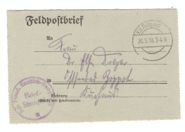 Germany Prussia SANITATIS KOMP. Censor FPO 1918.5.26. Lettercard - Médecine