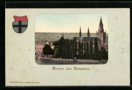 Präge-AK Konstanz, Kirche, Uferpartie, Wappen  - Konstanz