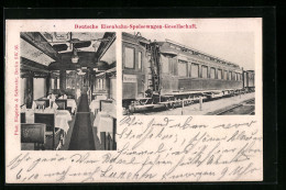 AK Deutsche Eisenbahn-Speisewagen-Gesellschaft, Innen- Und Aussenansicht  - Trains