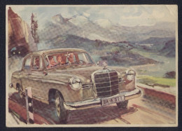 Künstler-AK Familie In Mercedes Benz 180 Unterwegs Im Gebirge  - Voitures De Tourisme