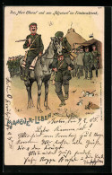 Lithographie Manöver-Leben, Herr Oberst Und Sein Adjutant Im Friedensbiwak  - War 1914-18