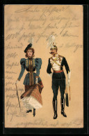 Lithographie Ulan In Paradeuniform Und Junge Dame, Liebespaar  - Guerre 1914-18