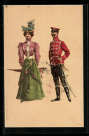 Künstler-AK Husar In Uniform Nähert Sich Einer Dame  - War 1914-18
