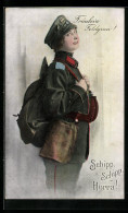 AK Fräulein Feldgrau, Schipp, Schipp, Hurrah!, 1. Weltkrieg, Landsturm  - Guerre 1914-18