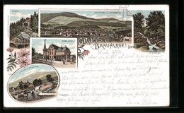 Lithographie Braunlage I. Harz, Berg Hotel, Ortsansicht, Wasserfall, Strasse  - Autres & Non Classés