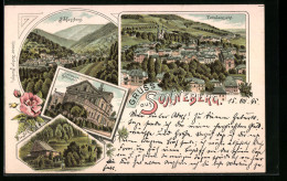 Lithographie Sonneberg, Kaltwasser-Heilanstalt, Schlossberg, Ortsansicht  - Sonneberg