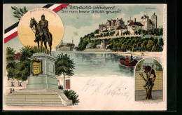 Lithographie Bernburg, Panorama Mit Schloss, Bärenzwinger, Kaiser Wilhelm-Denkmal  - Bernburg (Saale)