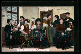 AK Thüringen, Frauen Am Spinnrad In Thüringischer Tracht  - Costumes