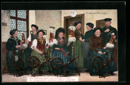 AK Thüringen, Damen Am Spinnrad In Thüringischer Tracht  - Costumes