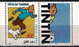 FRANCE 2000 ADVENTURES OF TINTIN COMICS SINGLE STAMP WITH TAB MNH RARE - Comics