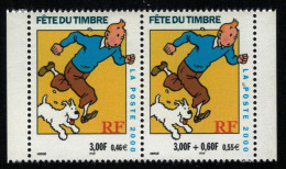 FRANCE 2000 ADVENTURES OF TINTIN SE-TENANT STRIP OF 2 STAMPS MNH RARE - Bandes Dessinées