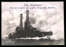 Riesen-AK Amerikanisches Kriegsschiff Oklahoma In Voller Fahrt  - Krieg