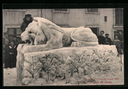 AK La Chaux-de-Fonds, Lion De Neige, Eisplastik In Gestalt Eines Löwen  - Sculptures