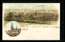 Lithographie Barmen, Panorama Von Oberbarmen, Katholische Kirche  - Autres & Non Classés