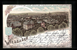 Lithographie Wiesbaden, Ortsansicht Aus Der Vogelschau  - Wiesbaden