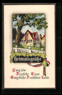 AK Heimatsgruss, Frei Und Unerschütterlich..., Landschaft Mit Einem Haus  - War 1914-18