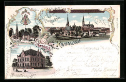 Lithographie Kevelaer, Gnadenkapelle, Marienhospital, Ortsansicht  - Kevelaer