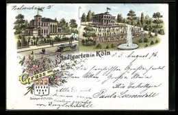 Lithographie Köln-Neustadt, Gruss Aus Dem Kölner Stadtgarten, Gartenpartien  - Köln